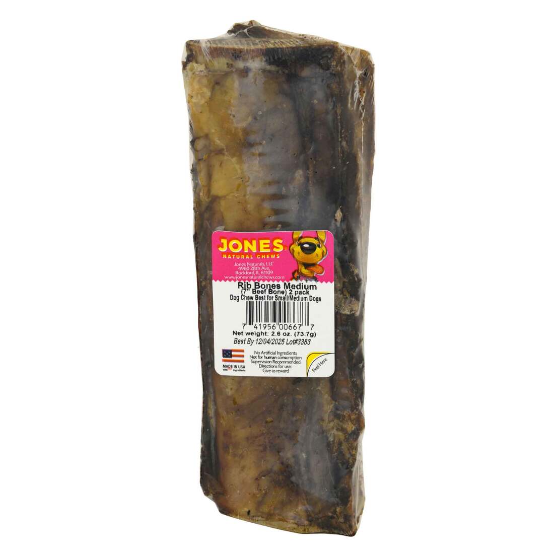 Jones Natural Dog Chews, Rib Medium Bone, 2 Count