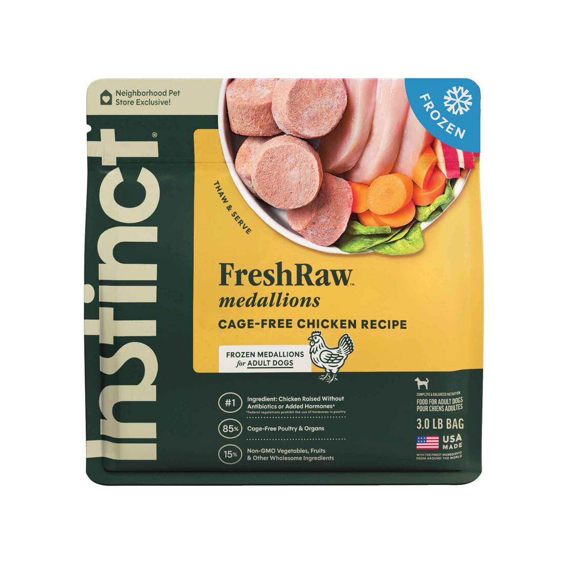 Instinct Frozen Raw Signature Medallions Grain-Free Real Chicken Recipe Dog Food, 3 Pound Bag - Not