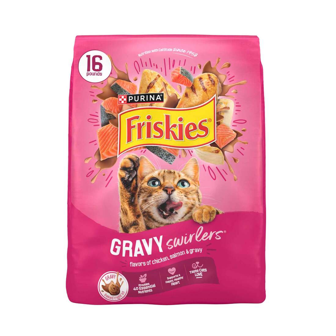 Purina Friskies Dry Cat Food Gravy Swirl'd With Flavors of Chicken, Salmon and Gravy - 16 Pound Bag