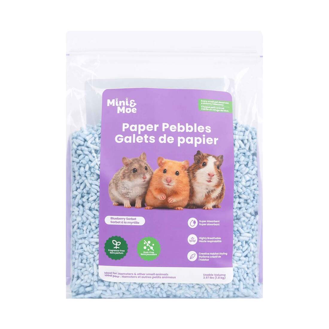 Mini & Moe Small Animal Bedding Paper Pebbles, Ocean Blue, 23 Liters