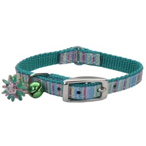 Coastal Pet Products Li'l Pals® Ribbon Safety Kitten Collar, Green Stripe, 3/8" x 06"-08"