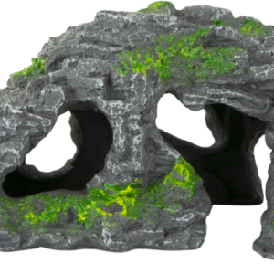 Fins First Aquarium Décor, Mossy Rock Hide, Gray, Large