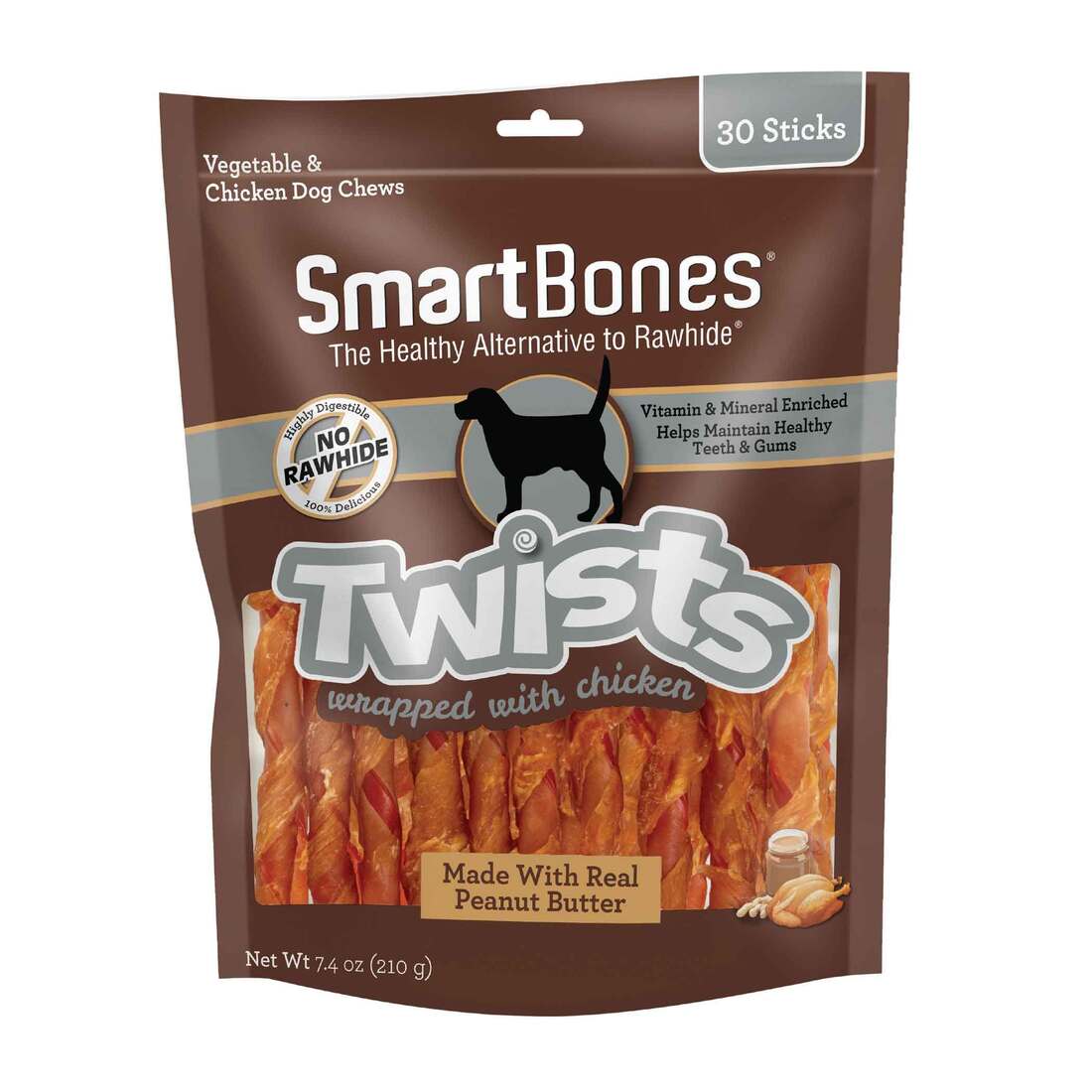 SmartBones Twists Wrapped with Chicken and with Peanut Butter Dog Treats, 30 Sticks
