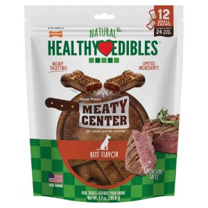 Nylabone Healthy Edibles Meaty Center Natural Treats for Small Dogs, Beef Flavor, 12 Count