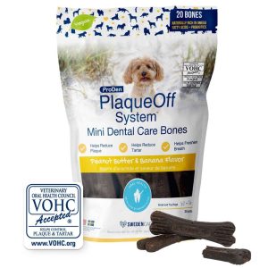 Proden PlaqueOff Mini Dental Bone Dog Treat, Peanut Butter & Banana, 12 Ounces, 20 Count