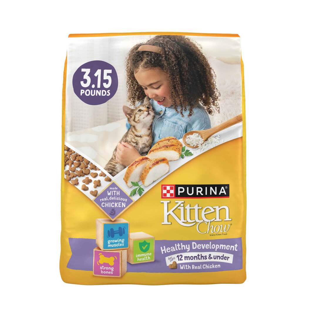 Purina Healthy Development Kitten Chow with Real Chicken Dry Cat Food - 3.15 Pound Bag