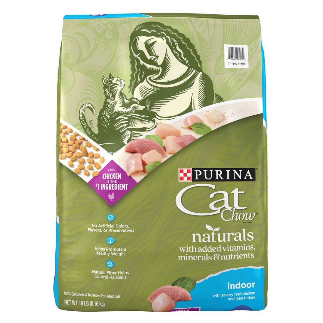 Purina Cat Chow Hairball, Healthy Weight, Indoor, Natural Dry Cat Food, Naturals Indoor - 18 Pound B