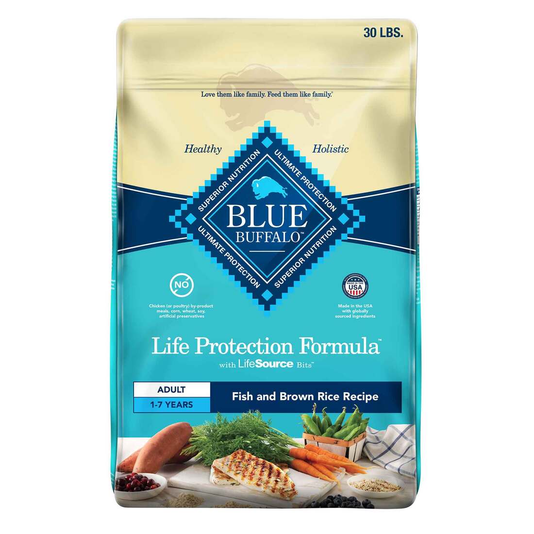 Blue Buffalo Life Protection Formula Natural Adult Dry Dog Food, Fish & Brown Rice Recipe, 30 Pounds