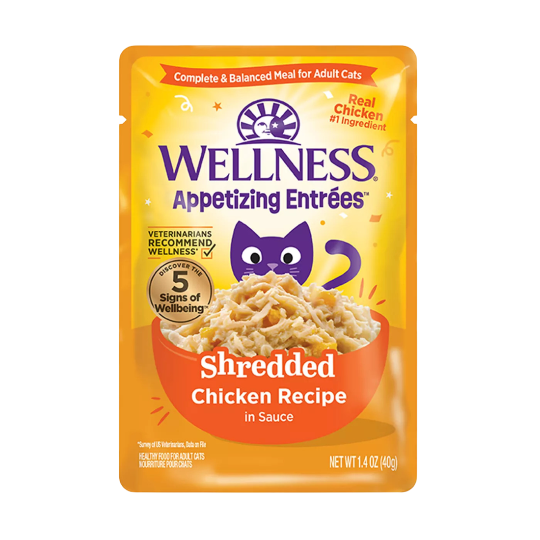 Wellness? Appetizing Entr??es? Shredded Chicken Recipe in Sauce Natural Wet Cat Food, 1.4 Ounce Pouch
