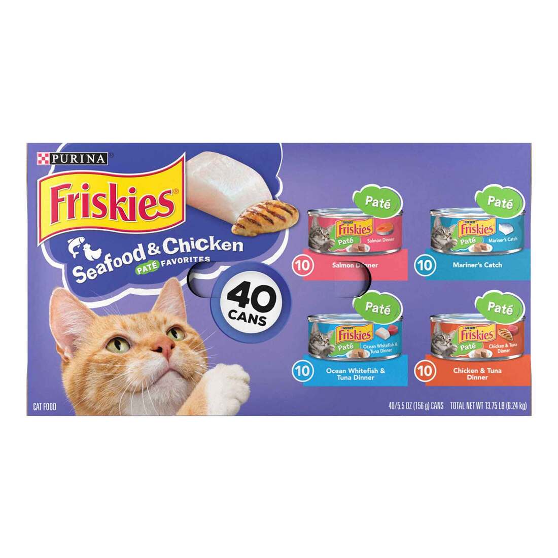 Purina Friskies Pate Wet Cat Food Variety Pack Seafood and Chicken Pate Favorites, 40 Count Variety