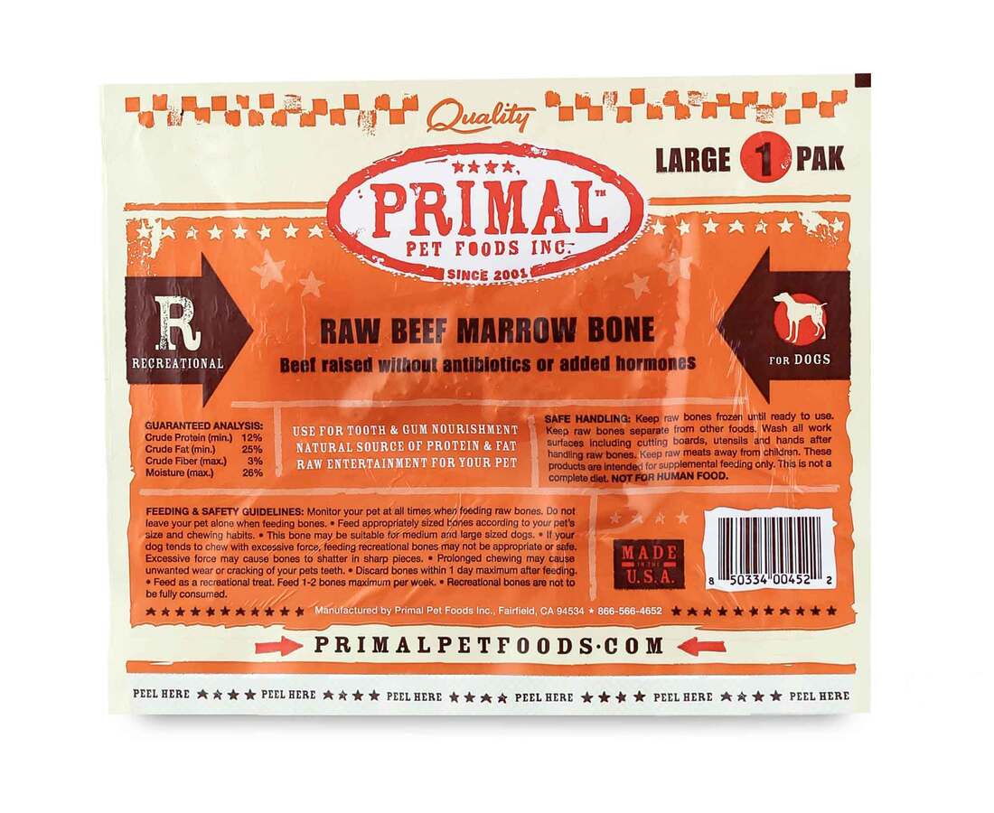 Primal Pet Foods Canine Frozen Beef Marrow Bone, Large - Not Available For Delivery