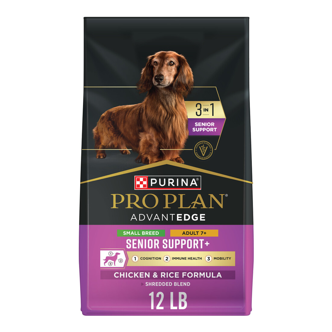 Purina Pro Plan AdvantEDGE Senior Support Plus Small Breed Shredded Blend Chicken and Rice Formula D