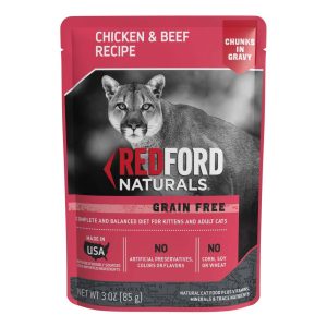 Redford Naturals Natural Wet Cat Food, Grain Free Chicken & Beef Chunks in Gravy, 3 Ounces