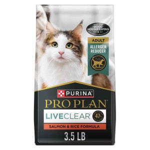 Purina Pro Plan LiveClear Adult Dry Cat Food, Salmon and Rice Formula - 3.5 Pound Bag