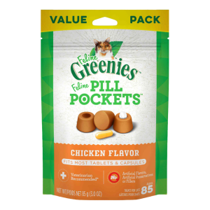 FELINE GREENIES PILL POCKETS for Cats Natural Soft Cat Treats, Chicken Flavor, 3 Ounce Pack (85 Trea