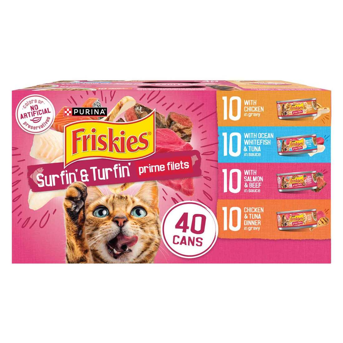 Purina Friskies Gravy Wet Cat Food Variety Pack, Surfin' and Turfin' Prime Filets Favorites - (40) 5