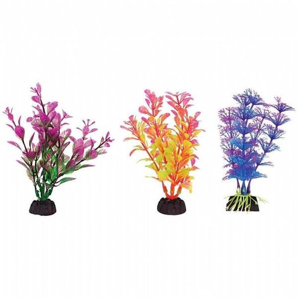 Penn Plax 4 Inch Colorful Plastic Plants For Aquarium, 3 Count