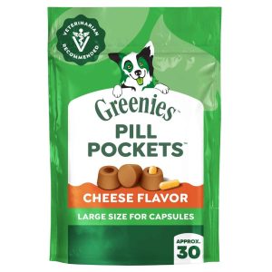 Greenies Pill Pockets Cheese Flavor Natural Soft Dog Treats, Capsule Size, 7.9 Ounce Pack (30 Treats