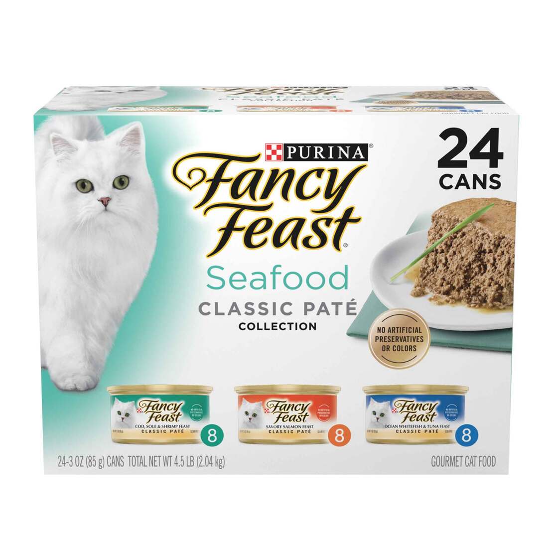 Purina Fancy Feast Seafood Classic Pate Collection Grain Free Wet Cat Food Variety Pack - (24) 3 Oun
