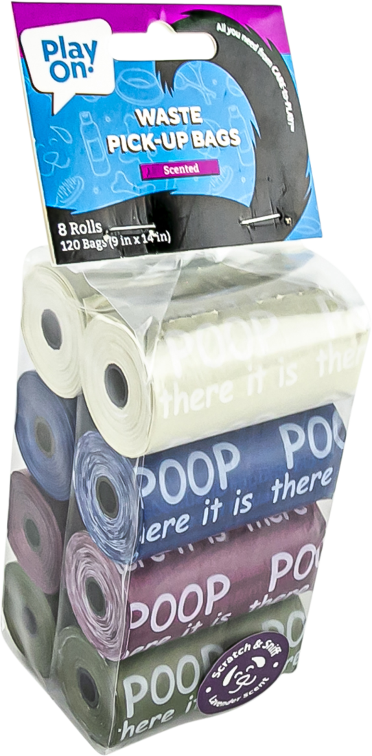 Play On Waste Bags, Scented,Taupe/Navy/Wine/Dark Green, 8 Rolls/120 Bags