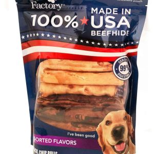 Pet Factory Beefhide Assorted Flavored (Beef & Chicken) Chip Rolls, 5 Inches (18 Pack)
