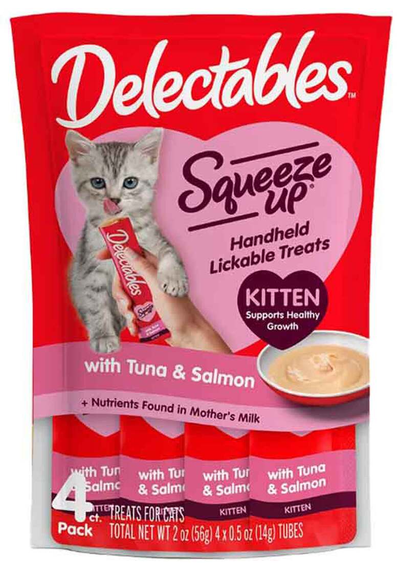 Hartz Delectables Squeeze Up Kitten Wet Cat Treat, Tuna and Salmon, 4 Count, 2 Ounces