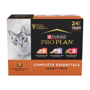 Purina Pro Plan Complete Essentials Grain Free Wet Cat Food Variety Pack, Chicken, Turkey and Beef,