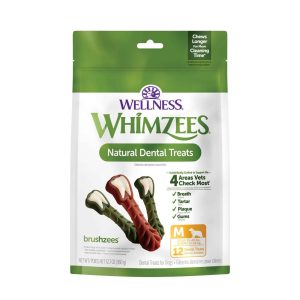Wellness WHIMZEES Brushzees Dog Dental Treats, Medium Size Stick, (12 Count)