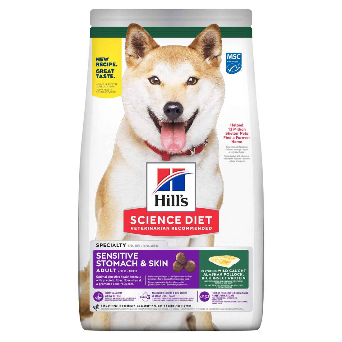 Hill's Science Diet Adult Sensitive Stomach & Skin Dry Dog Food, Pollock Meal, Barley & Insect Meal