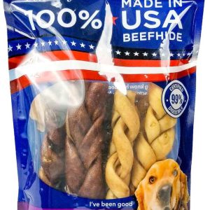 Pet Factory American Beefhide Assorted Flavor (Beef & Chicken) Braids, 6 Inches (6 Pack)