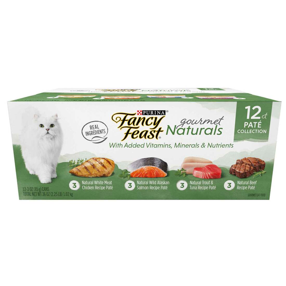 Purina Fancy Feast Wet Cat Food Pate Variety Pack Gourmet Naturals-Beef, Chicken, Salmon, Trout and