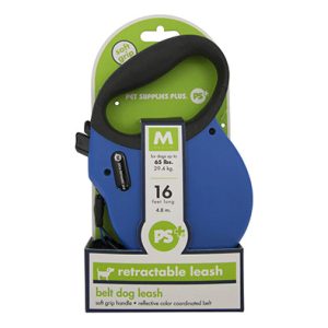 Play On Retractable Dog Leash, 16 Foot Long, Blue, Medium, For Dogs Up To 65 Pounds
