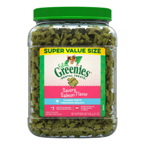 FELINE GREENIES Natural Dental Care Cat Treats Savory Salmon Flavor, 21 Ounce Tub