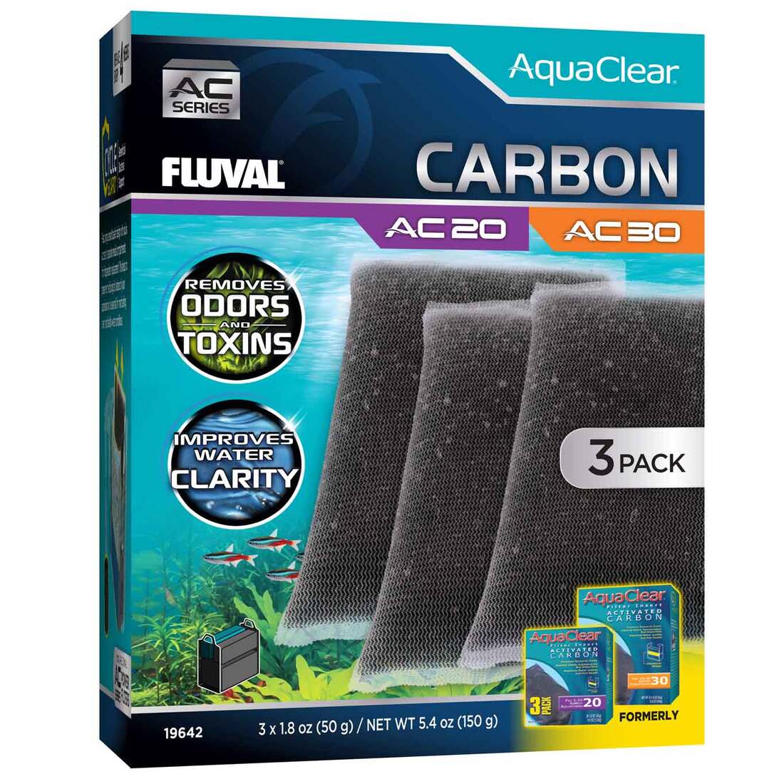 Fluval AC 20/30 Active Carbon Insert, 3 Pack