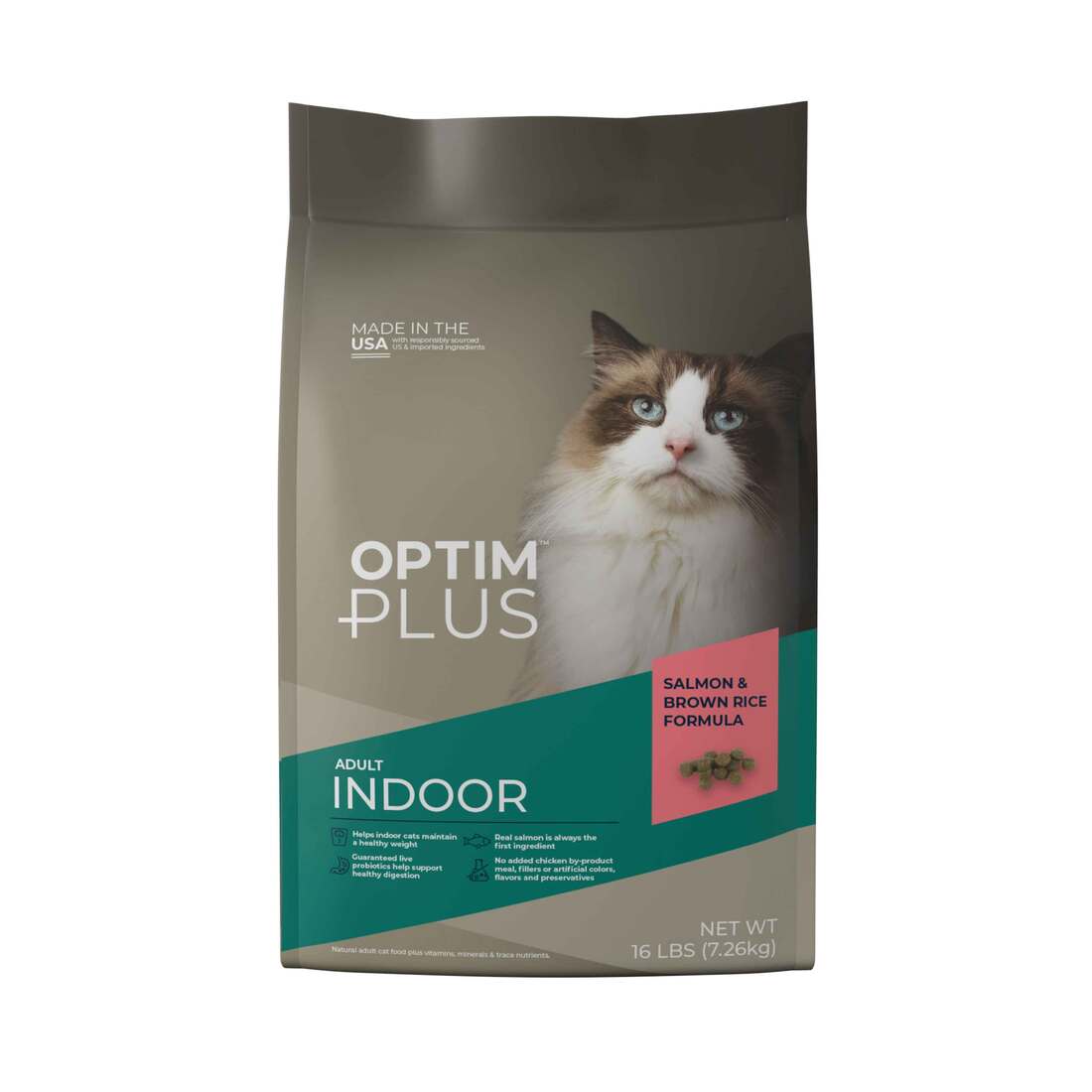 OptimPlus Adult Indoor Salmon & Brown Rice Formula Dry Cat Food - Image 2