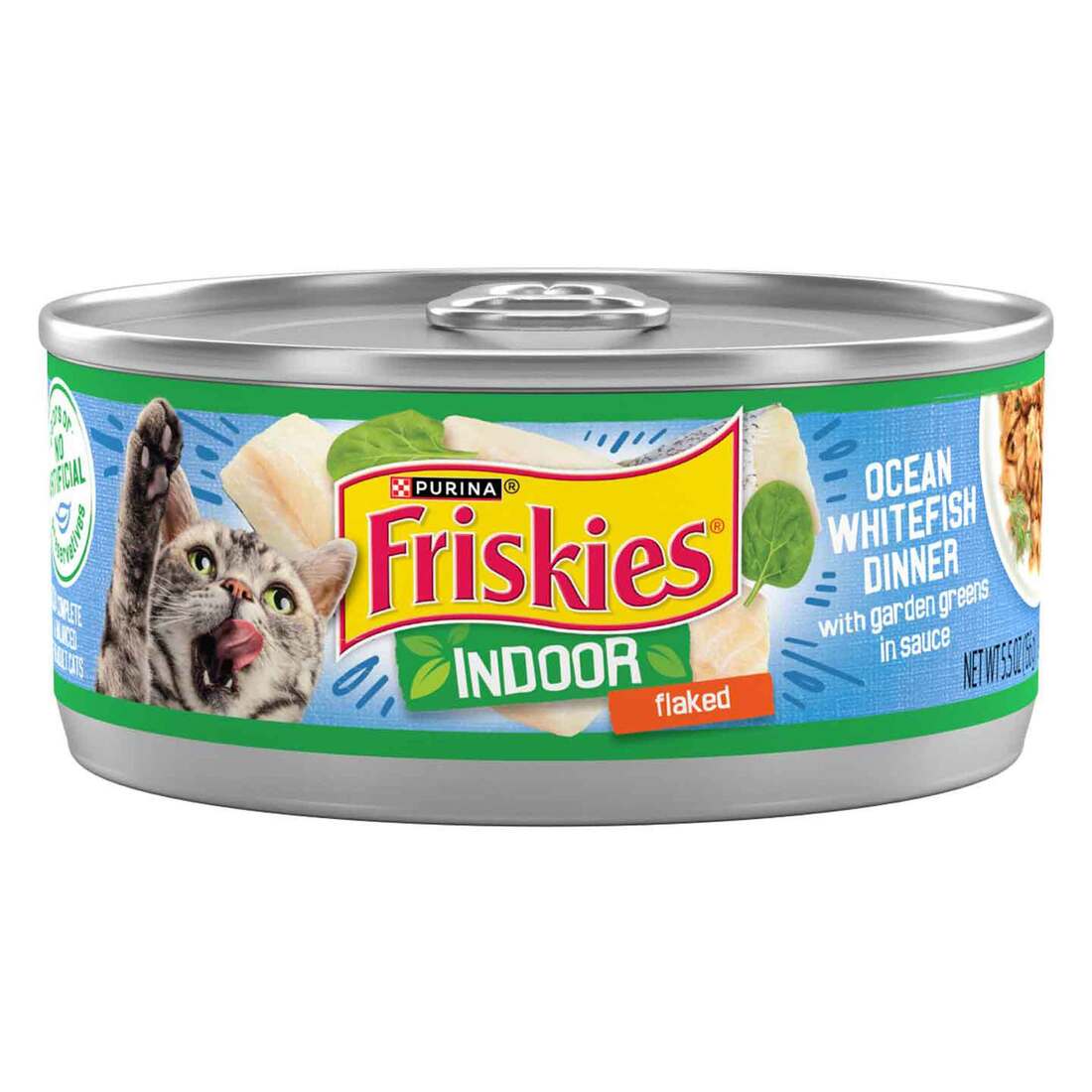 Purina Friskies Indoor Cat Food Flaked Ocean Whitefish Dinner With Garden Greens in Sauce - 5.5 Ounc