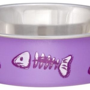 Loving Pets Bella Metallic Pet Bowl for Cats, Lilac Fish Style, X-Small