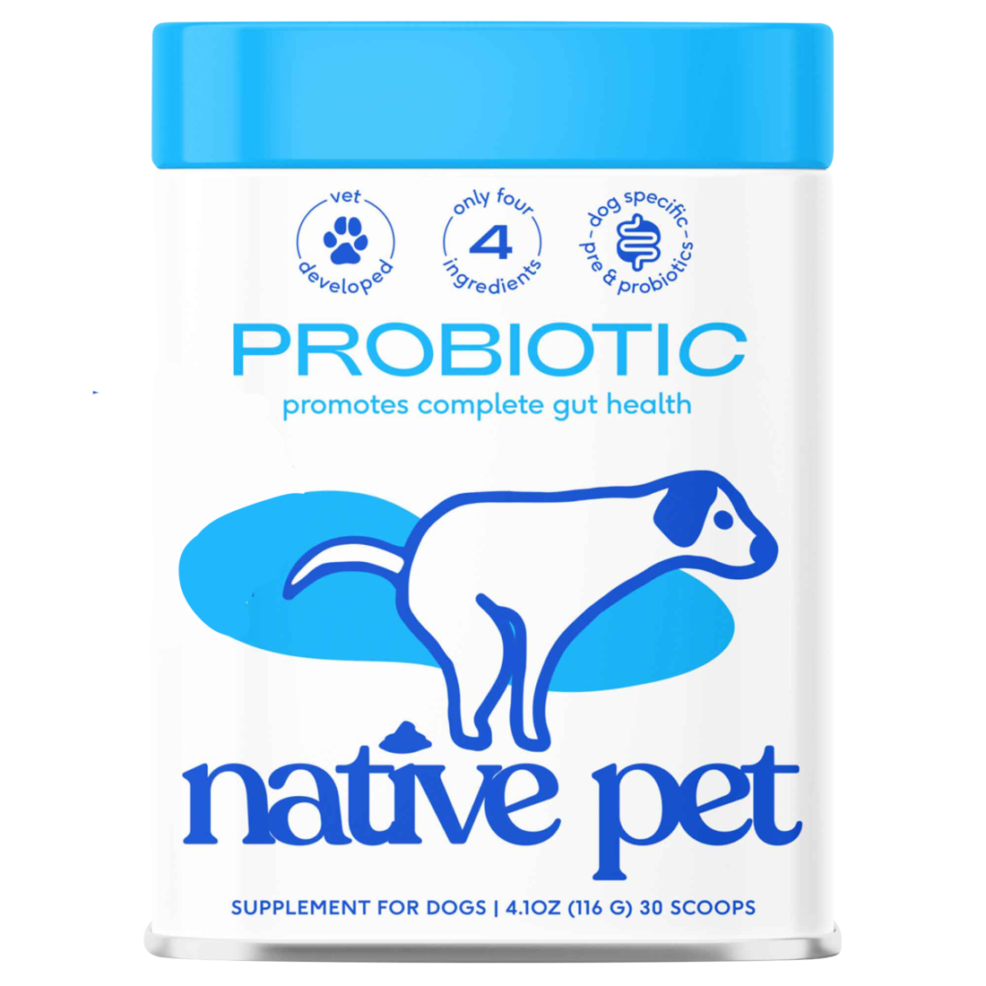 Native Pet Probiotic & Prebiotic Powder Dog Supplement for Gut & Digestive Health, 4.1 Ounces
