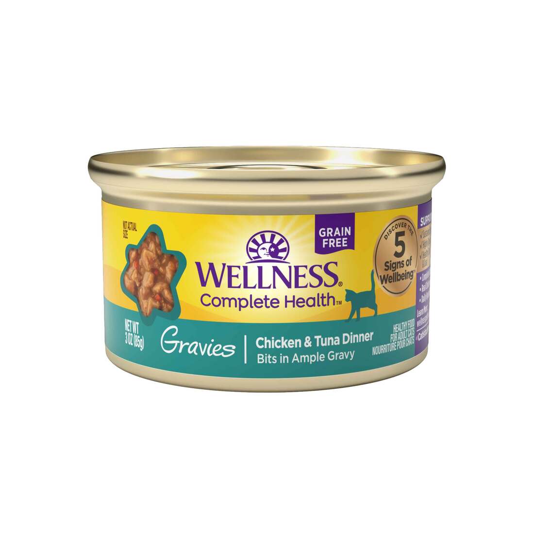 Wellness Complete Health Grain Free Adult Natural Gravy Wet Cat Food, Chicken & Tuna Dinner, 3 Ounce