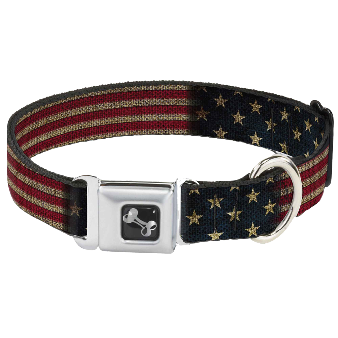 Buckle-Down Seatbelt Buckle Dog Collar - Vintage US Flag Stretch - Image 2
