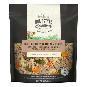 Freshpet Homestyle Creations Beef, Chicken & Turkey with Brown Rice & Veggies Fresh Dog Food, 1 Poun