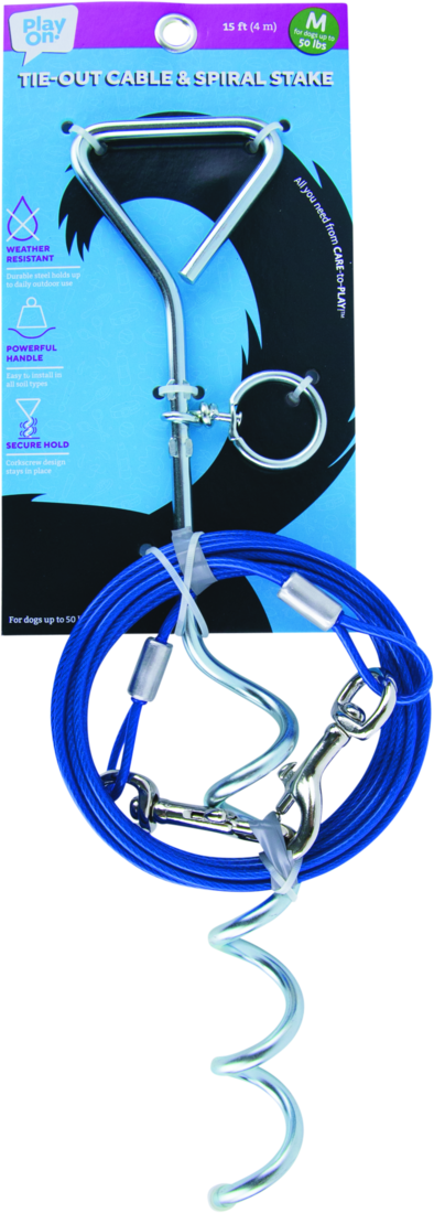 Play On Spiral Combo For Dogs, Cable: 15 Foot, Stake: 17 Inch, Medium, Up to 50 pounds