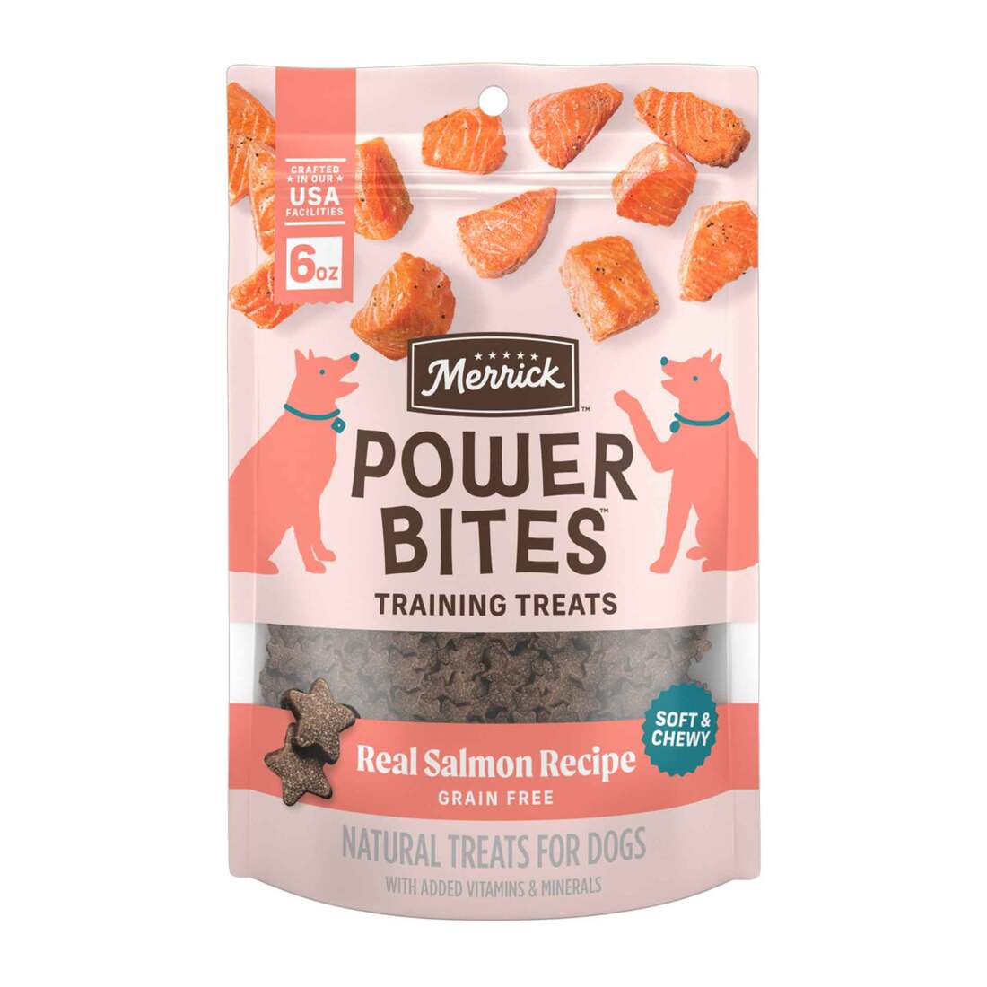 Merrick Power Bites Natural Soft And Chewy Real Meat Dog Treats, Salmon Recipe - 6 Ounce Bag