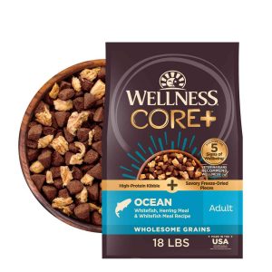 Wellness CORE+ Natural Dry Dog Food with Freeze Dried Pieces, Ocean Whitefish, Herring Meal & Whitef