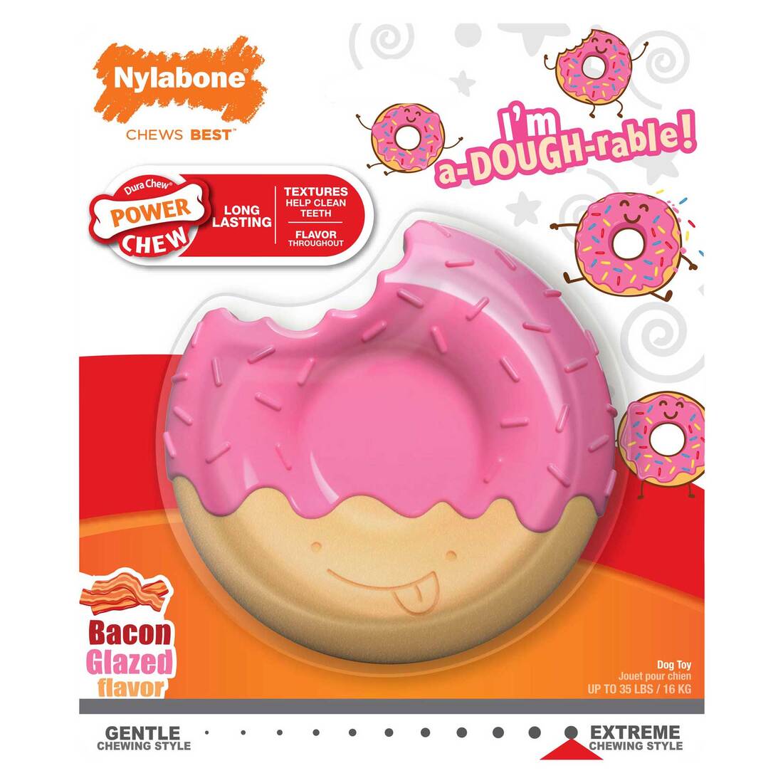 Nylabone Donut Dog Toy Bacon Glazed Pink, Medium