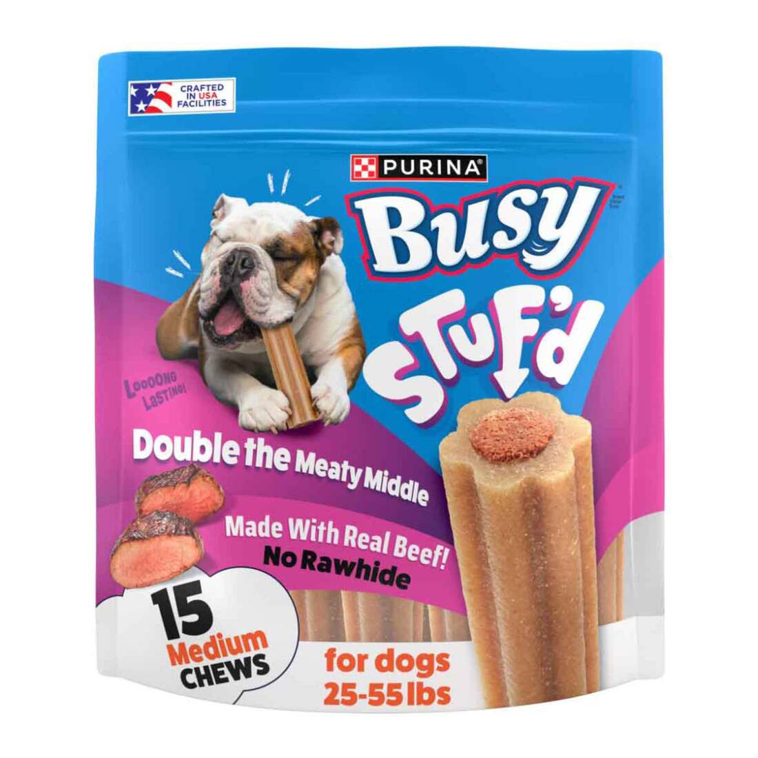 Purina Busy Stuf'd Long Lasting Dog Chews, Medium- 15 Count Pouch