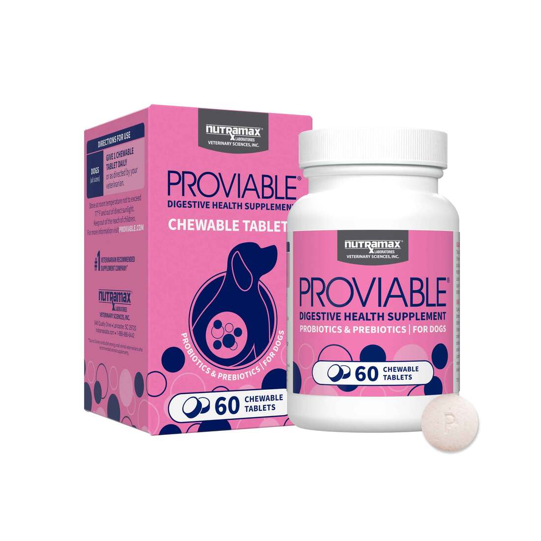 Nutramax Proviable Probiotics for Dogs, 60 Chewable Tablets