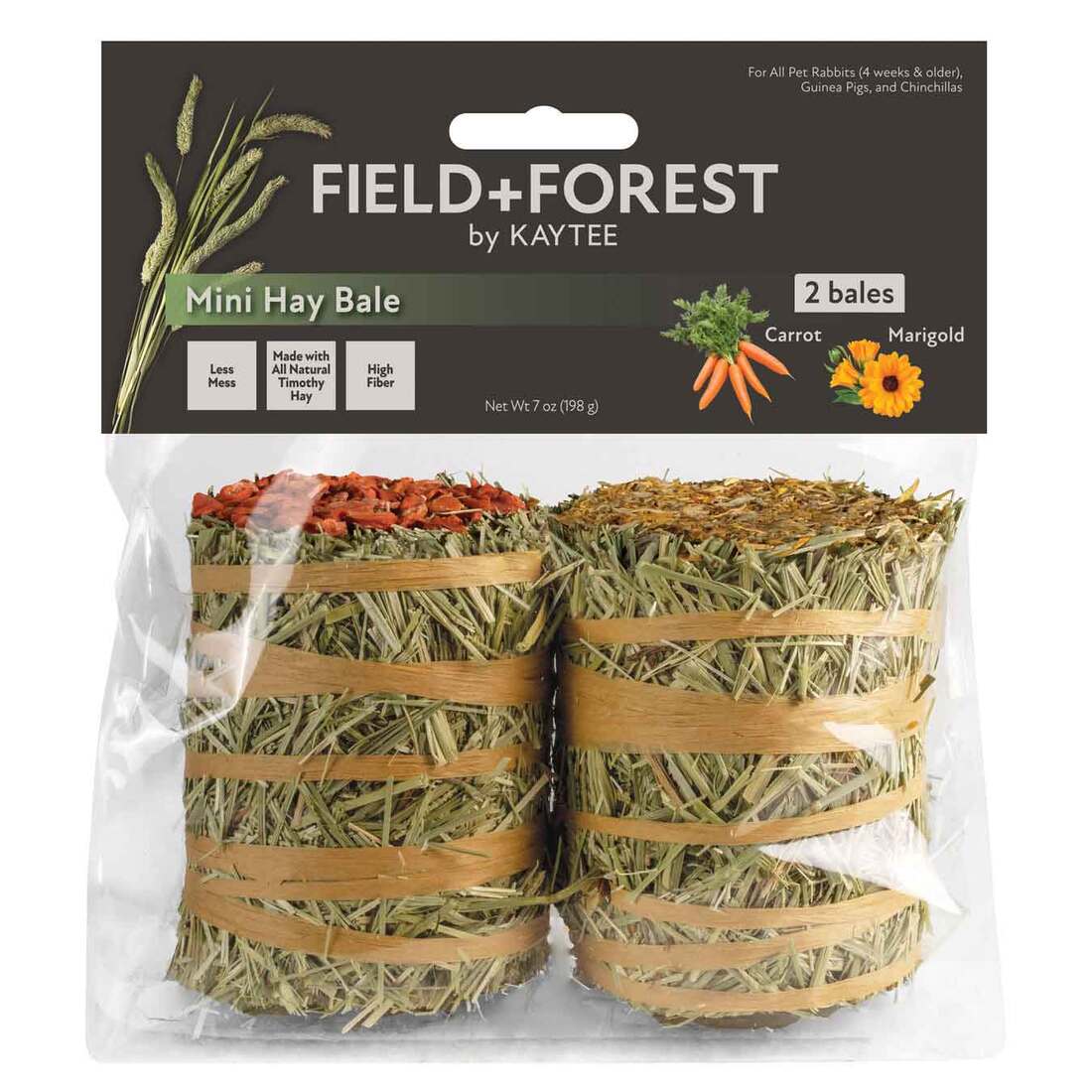 Field+Forest by Kaytee Mini Hay Bales, Carrot Marigold, 2 Pack, 7 Ounces