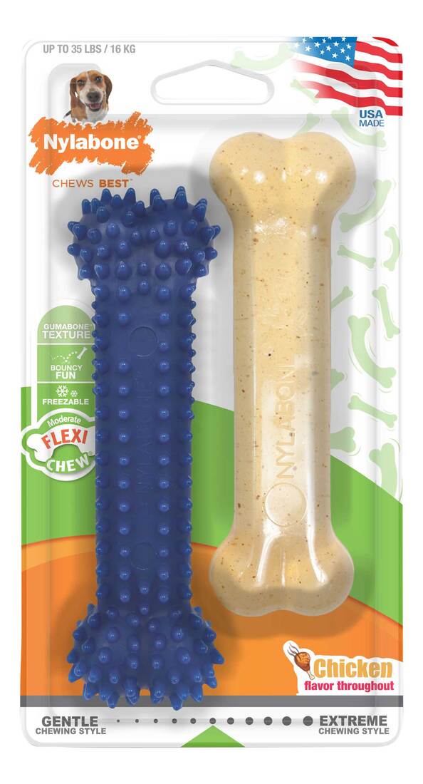 Nylabone Dental and FlexiChew Chicken Twin Pack Variety Pack Dog Chew Toy