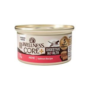 Wellness CORE+ Digestive Health Natural Grain Free Pate Adult Wet Cat Food,  Salmon, 3 Ounces